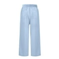 thumbnail image 6 of OSOLU Solid Color Women Linen Pants Lace Up High Waisted Wide Leg Work Pants Business Casual Belt Pocket Trousers Fashionable Classic Leisure Bottoms, 6 of 9