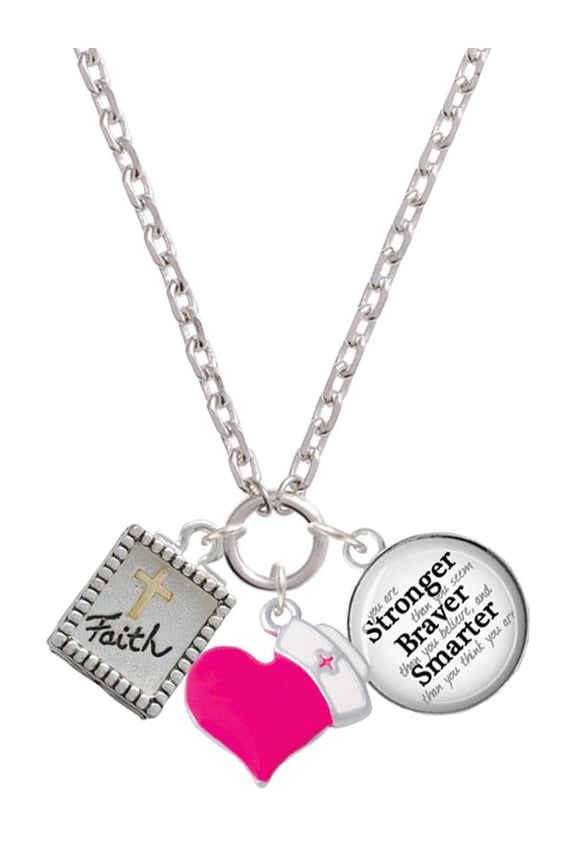 Two-tone Shadow Box ''Faith'' with Cross - Hot Pink Heart Nurse Strong Zoe Necklace