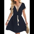 thumbnail image 3 of Vestido Informal de Verano con Cintura Ajustada para Mujer para Vacaciones Azul Oscuro M, 3 of 7