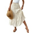 thumbnail image 2 of Women'S Summer Casual Elegant Smock Layered Tiered Maxi Skirt High Waisted A Line Flowy Long Skirts with Pockets White M, 2 of 9