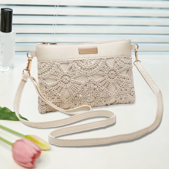 Crochet Lace Crossbody Bag Openwork Design Adjustable Strap Lightweight Storage Boho Chic Fashion Shoulder Bag Durable Everyday Handbag For Shopping Travel Date Beach Party Daily Wear