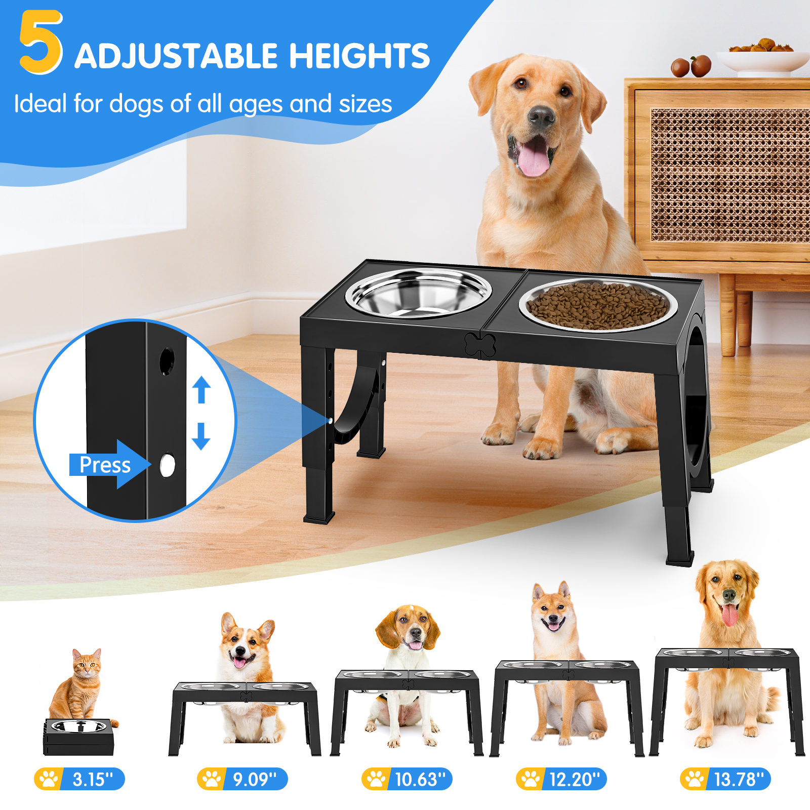 X XBEN Elevated Dog Bowls, 5-Height Adjustable Stand photo 2