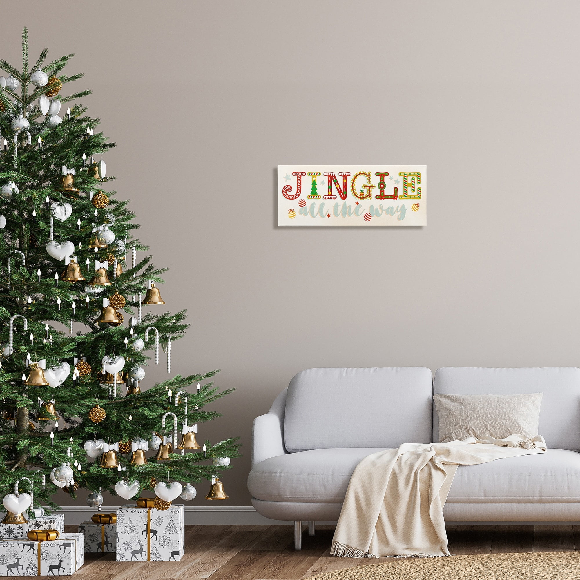 Jingle All The Way Festive Holiday Typography Inspirational Graphic Art Gallery-Wrapped Canvas Print Wall Art