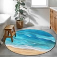 thumbnail image 3 of Teal Blue Coastal Beach Round Area Rug 4Ft Washable Circle Rugs for Bedroom Dining Room, Summer Nautical Ocean Beige Seaside Non-Slip Carpet Floor Mats Indoor Outdoor Carpet Runner Home Decor, 3 of 8