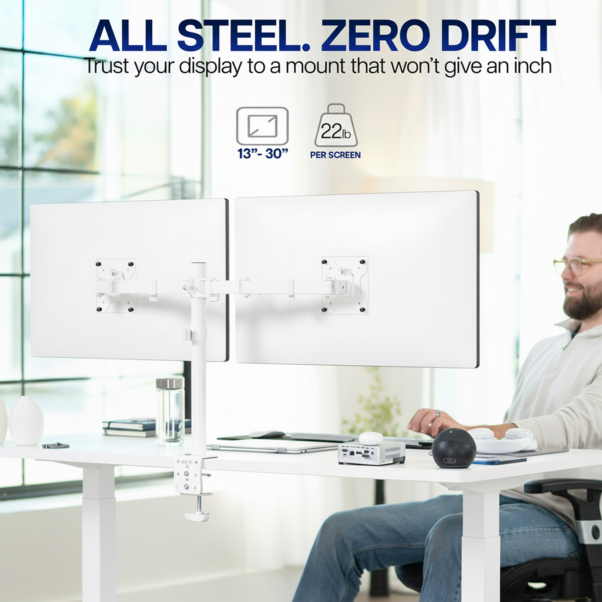 VIVO White Dual Monitor Desk Mount Adjustable Stand, Fits Screens up to 32"