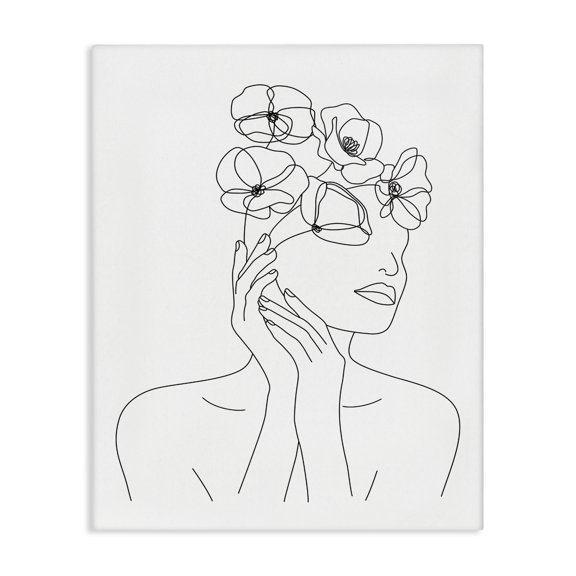 Stupell Industries Contemporary Female Flowers in Hair Minimal Line Drawing Canvas Art, 16 x 20, by JJ Design House LLC