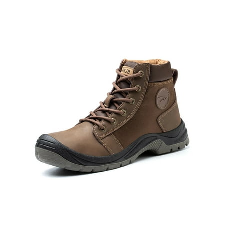 

Eloshman Unisex Protection Boot Lace Up Safety Shoe Steel Toe Work Boots Construction Durable Slip Resistant Comfort Brown Style B 7.5