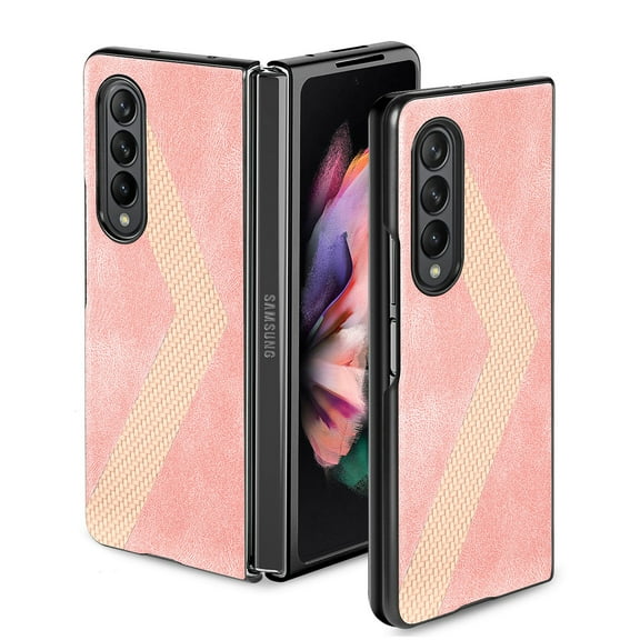 Dteck Shockproof Case for Samsung Galaxy Z Fold 4 7.6" 2022 Release, Leather Texture Surface Anti-drop Anti-fngerprint Support Wireless Charging Slim & Light Luxury Fashion Case, Pink