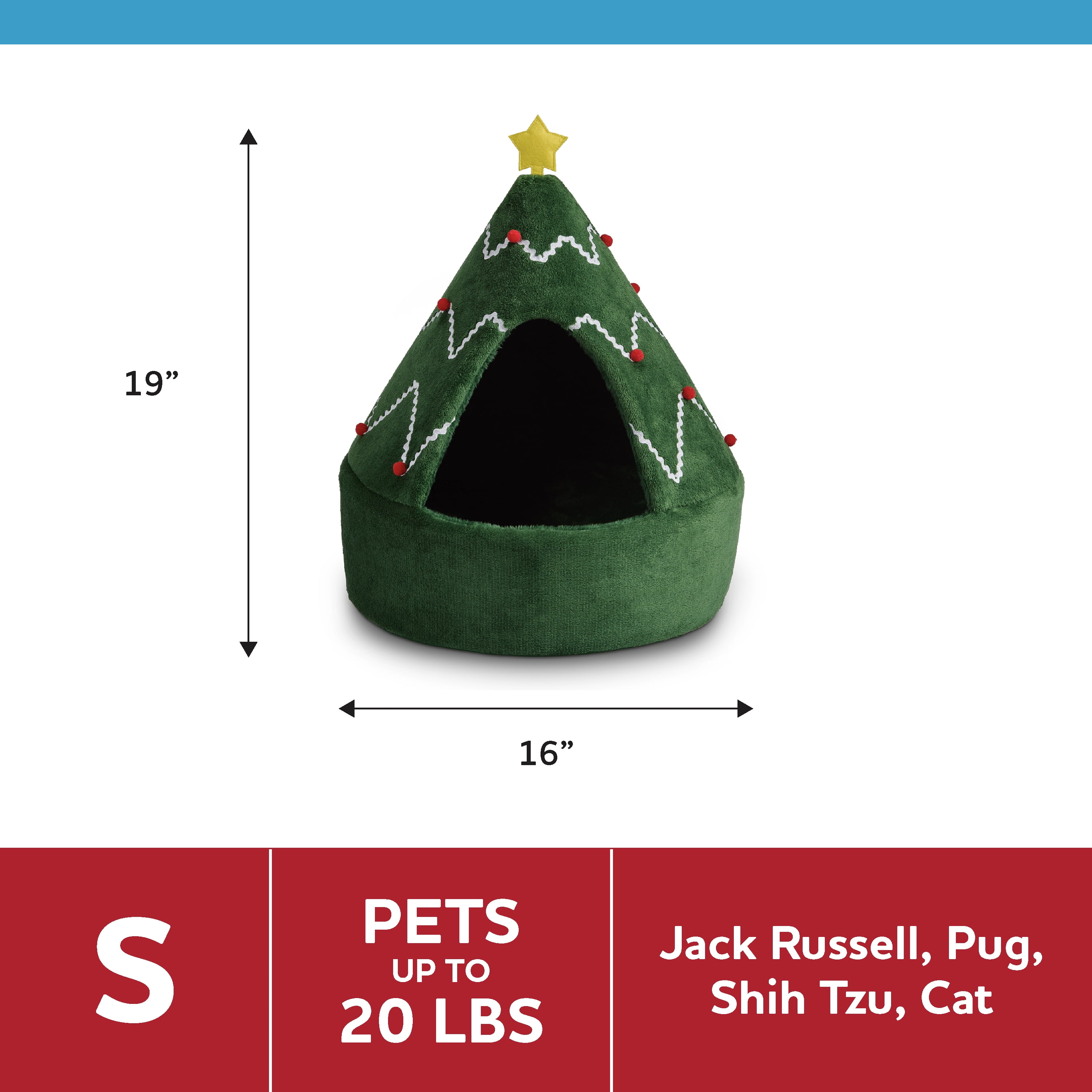 Vibrant Life Holiday Hideaway Dog & Cat Cave Bed Christmas Tree, Small