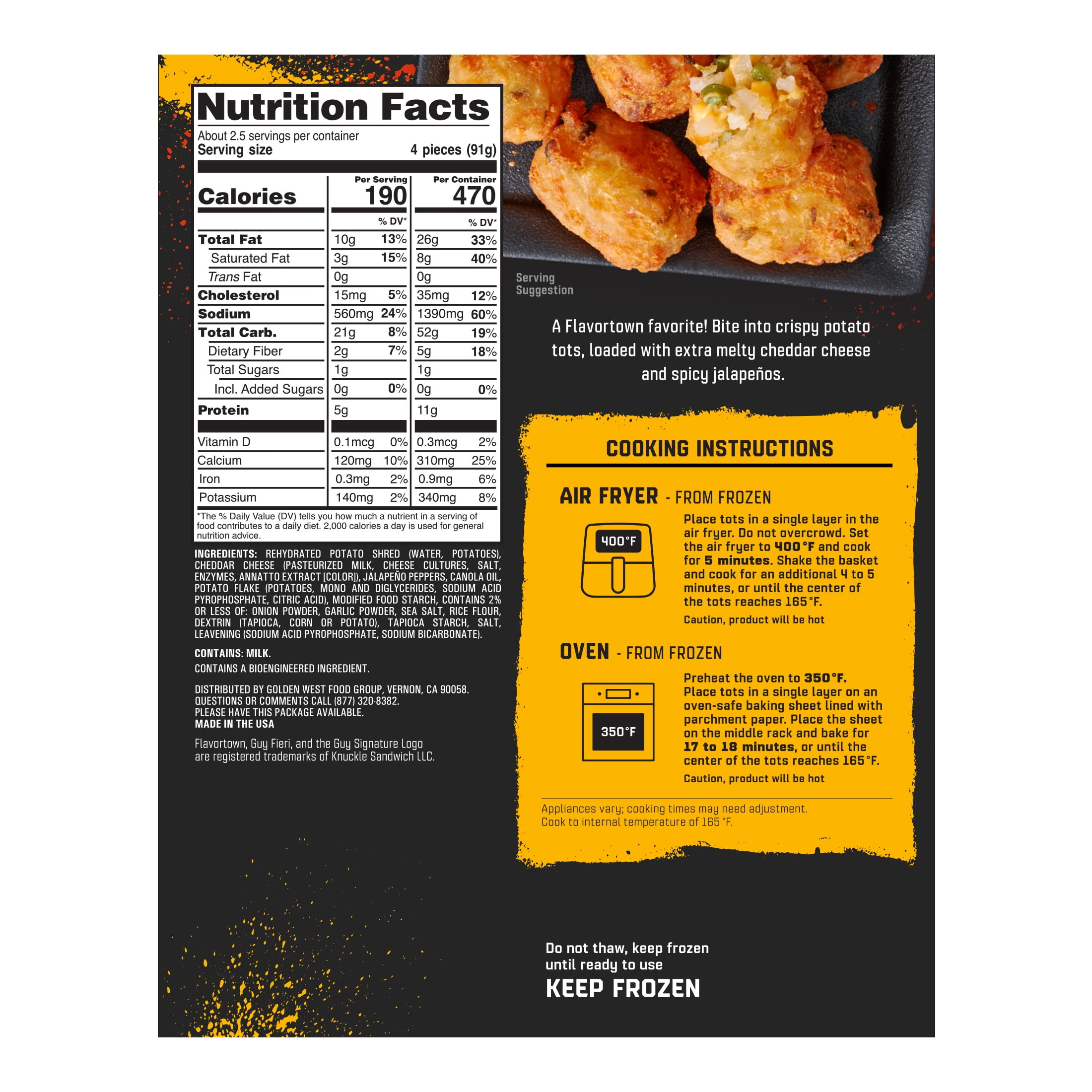 Guy Fieri’s Flavortown Jumbo Cheese and Jalapeño Tots, 8 oz Box (Frozen)