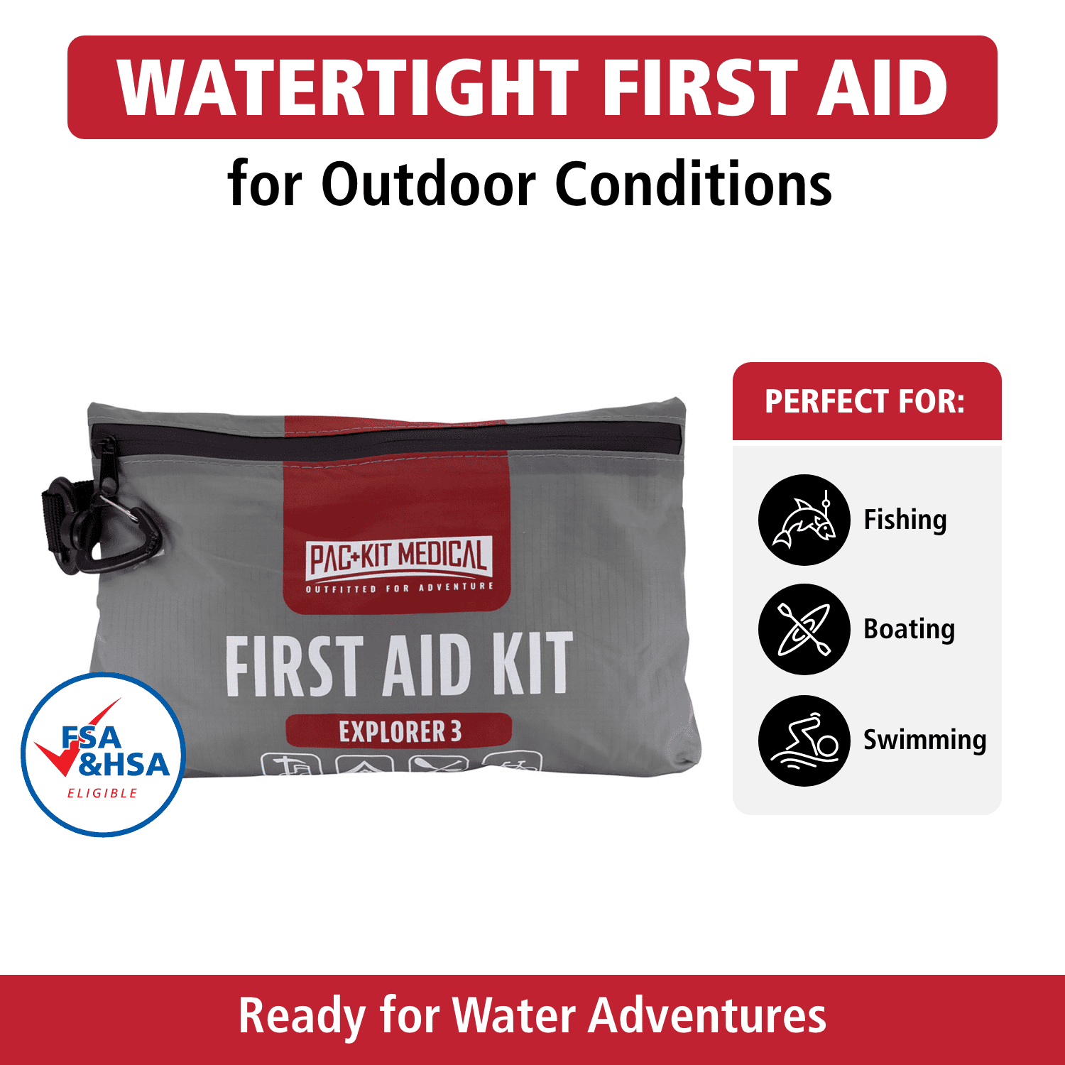 Pac-Kit Watertight Explorer First Aid Kit, 103-Piece Waterproof Emergency Kit for Outdoor Safety, Camping, Hiking, Travel, and Home