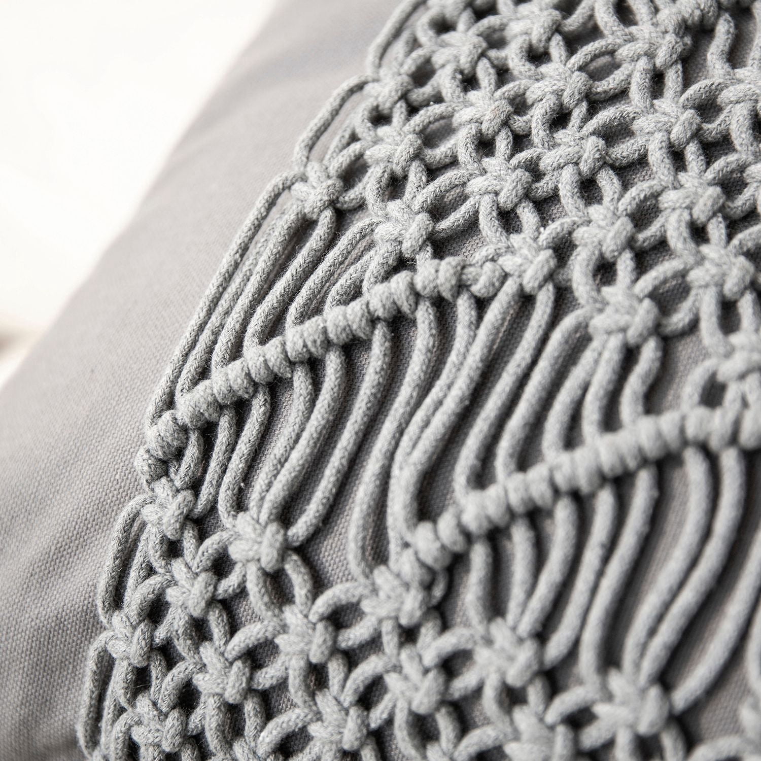 Phantoscope 100% Cotton Handmade Crochet Boho Throw Pillow with Invisible Zipper, 18 x 18 in Square Cushion, Light Gray, 1 Pack