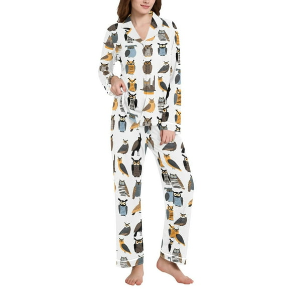 joogoo Pajamas Set for Women Owl Pattern Long Sleeve Pjs Loungewear L