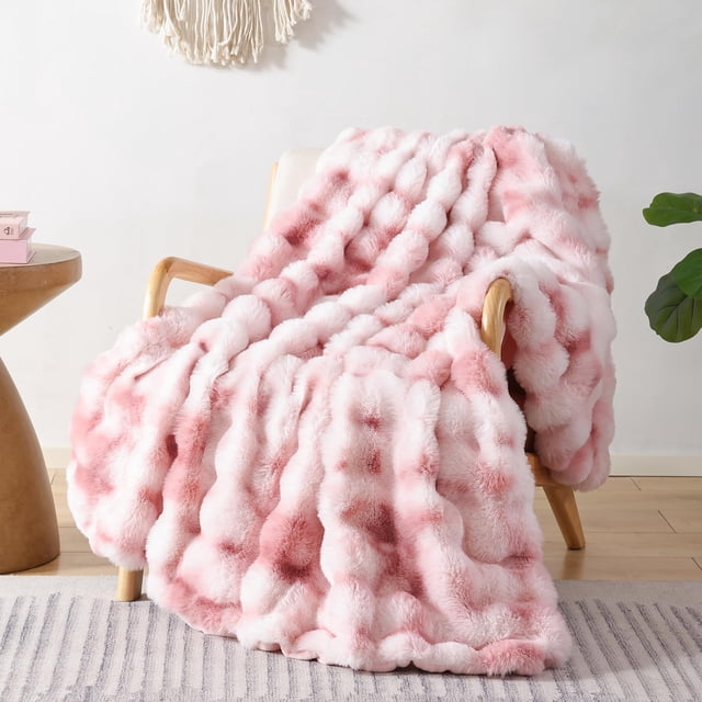 Manta suave de piel sintética de conejo, forro polar, teñida, rosa, 50 x 150 cm