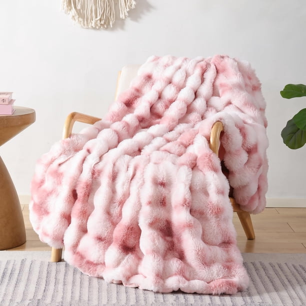 Manta suave de piel sintética de conejo, forro polar, teñida, rosa, 50 x 150 cm