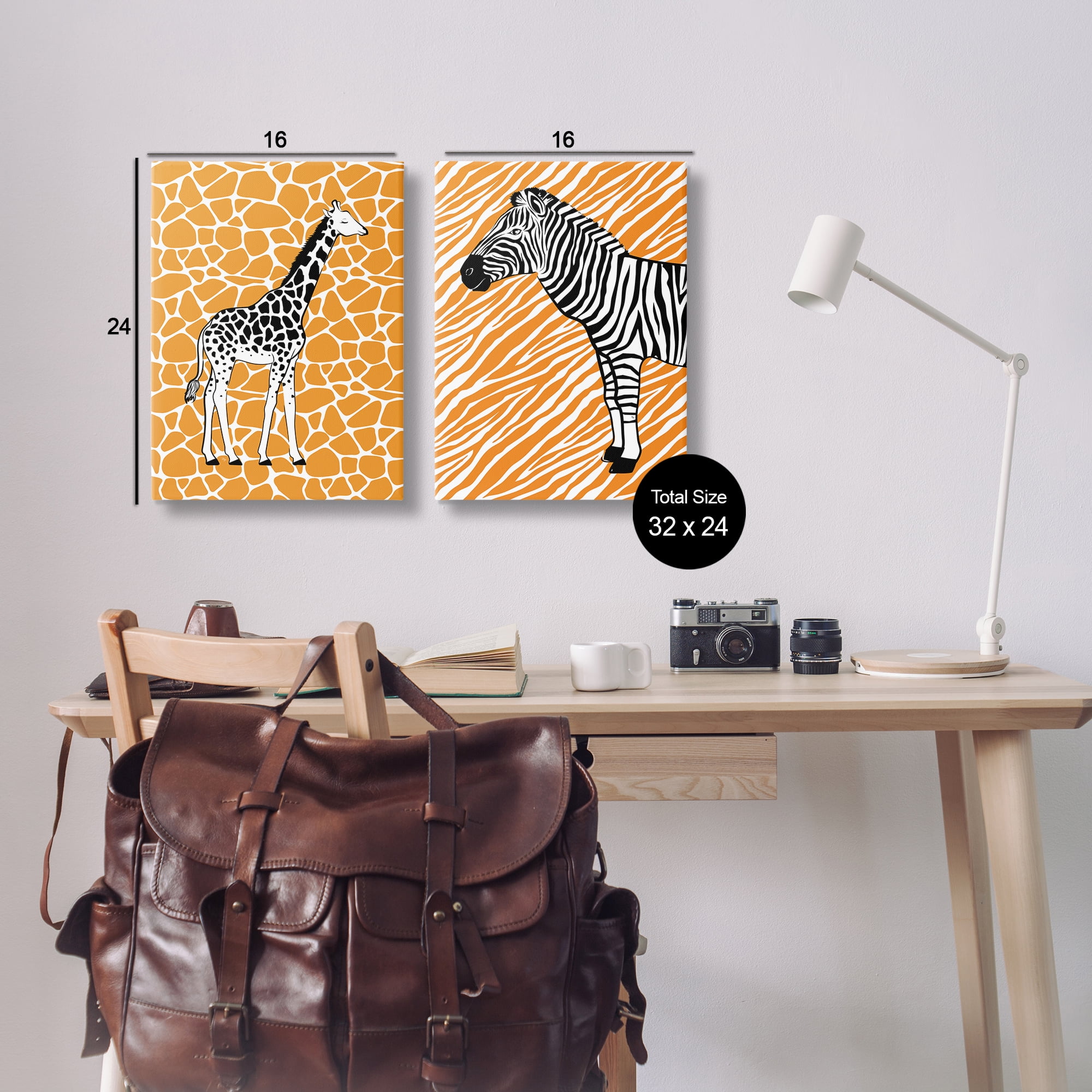 Stupell Industries Jungle Animals on Orange Animals Painting Wrapped Canvas Art Print Wall Art, 16 x 24, Set of 2