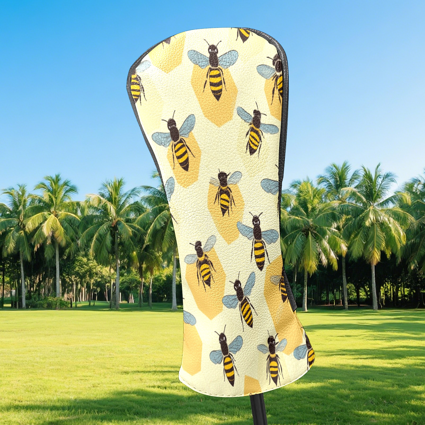 Golf Club Headcovers High Quality Waterproof Leather Golf Head Cover Set Men Women Driver Head Cover Exclusive Gift for Golf Lovers Bee Pattern