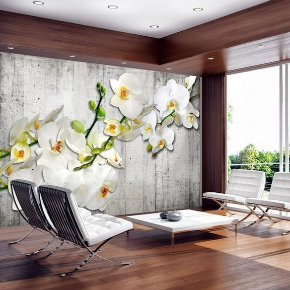 Tiptophomedecor Floral Wallpaper Wall Mural - With Saffron Accent