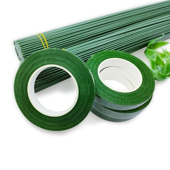 Hytrove 1Set Green Floral Wire and Tape Roll for Artificial Bouquet Making and Crafts