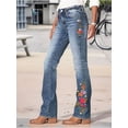 thumbnail image 6 of Women'S Floral Embroidery Mid Waist Mid Stretch Bootcut Jeans with Pockets Blue M, 6 of 9