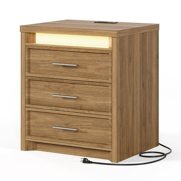 CalmOasis Nightstand Farmhouse Oak Brown 3-Drawer