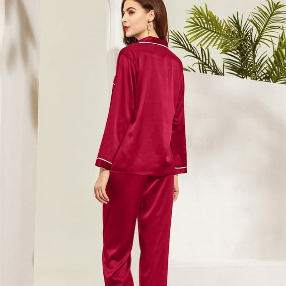 SHITINN Women's Satin Solid Long Sleeve Pajama Set Comfort Loungewear Women's Pajamas Flannel Women Pajamas Set Thermal Women Pajamas Set Comfy