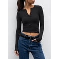 thumbnail image 3 of Arvbitana Women's Crop Tops Solid Color Long Sleeve V-neck Shirts Ladies Slim Fit Casual Blouses Streetwear, 3 of 6