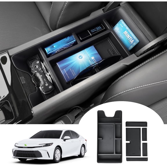 Canvcle Center Console Organizer for 2025 Toyota Camry Accessories Armrest Storage Box Secondary Insert Tray with Anti-Slip Mat