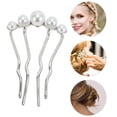 thumbnail image 3 of Unique Bargains 1 Pc Decorative Hairpin Fashion U-shaped Faux Pearls Hair Hairpin for Women Silver Tone, 3 of 5