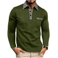thumbnail image 2 of Zylanna Men's Long Sleeve Polo Shirts with Chest Pocket, Solid Slim Fit Spring Fall Turndown Collar Casual Pullover Tops for Man Army Green, 2 of 8