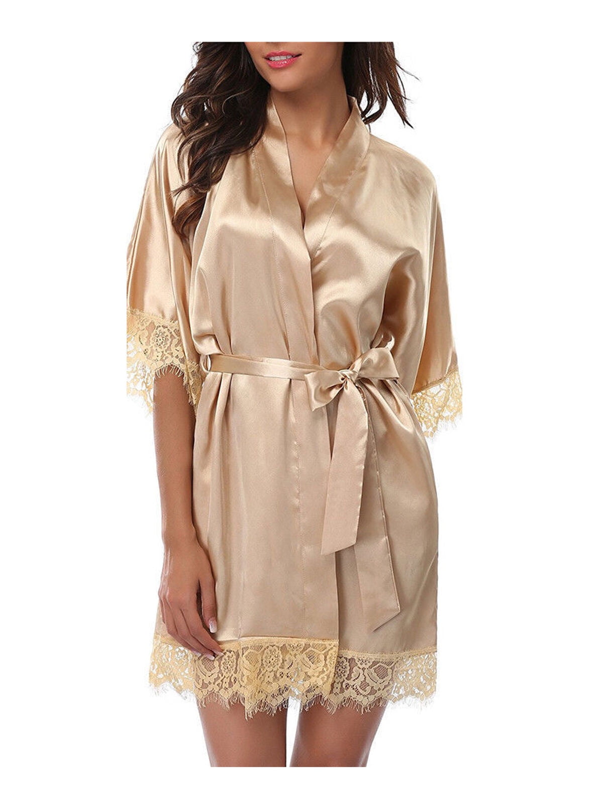 Details about   Women's Short Satin Bridesmaid Robes Floral Silky Bride Robes Getting Ready