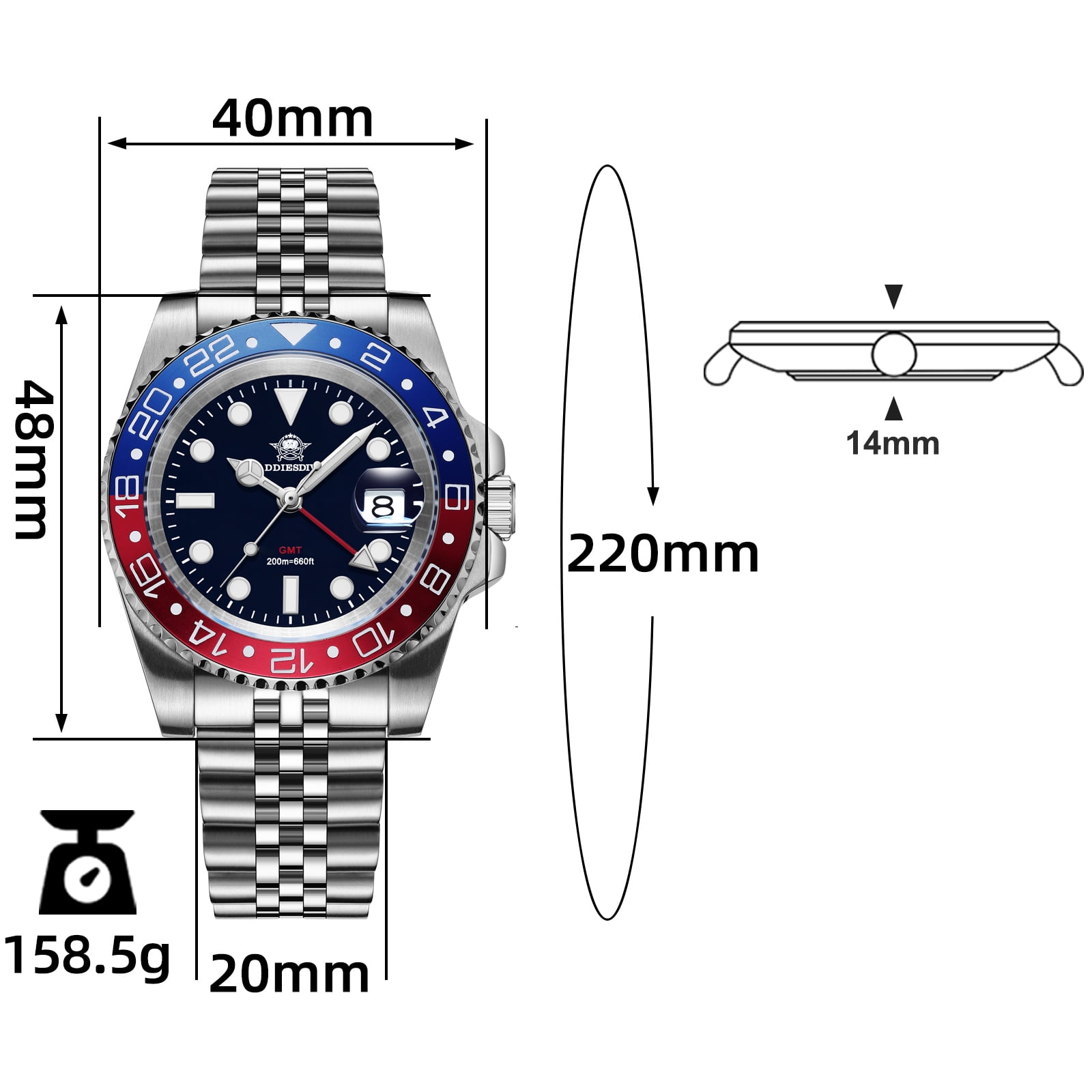 ADDIESDIVE Men's Watch Swiss GMT Quartz Movement Dive  Watch 200M Waterproof  with Rotating Aluminum Bezel & Luminous for Diving, Travel, Business