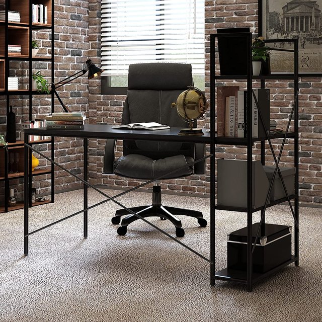 Escritorio de ordenador 48" con estantes de almacenamiento Mesa de estudio y escritura para la oficina en casa Estilo moderno y sencillo, negro CANMOV D70012A-BK