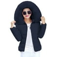 thumbnail image 3 of Cnbwig Warm Jackets for Women Hooded Coat Short Solid Color Padded Jacket Winter Warm Zipper Outdoor Thick Slim with Pocket Fashion Outwear Causal Coats A-Black L, 3 of 9