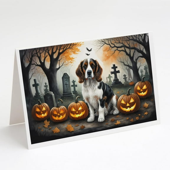Carolines Treasures DAC2057GCA7P 5 x 7 in. Welsh Springer Spaniel Spooky Halloween Greeting Cards & Envelopes - Pack of 8
