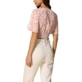 thumbnail image 4 of INSPIRE CHIC Women's Floral Flare Short Sleeve V Neck Summer Smocked Crop Tops M Light Pink, 4 of 7