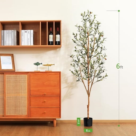 Artificial Olive Tree 6FT Tall Faux Silk Plant for Home Office Decor Indoor Fake Potted Tree with Wood Branches and Fruits
