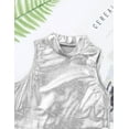 thumbnail image 5 of Nyeemya Kids Girls Shiny Metallic Vest Sleeveless Turtleneck Crop Top Gymnastic Cropped Shirts Ballet Dance Tops Silver 6, 5 of 7