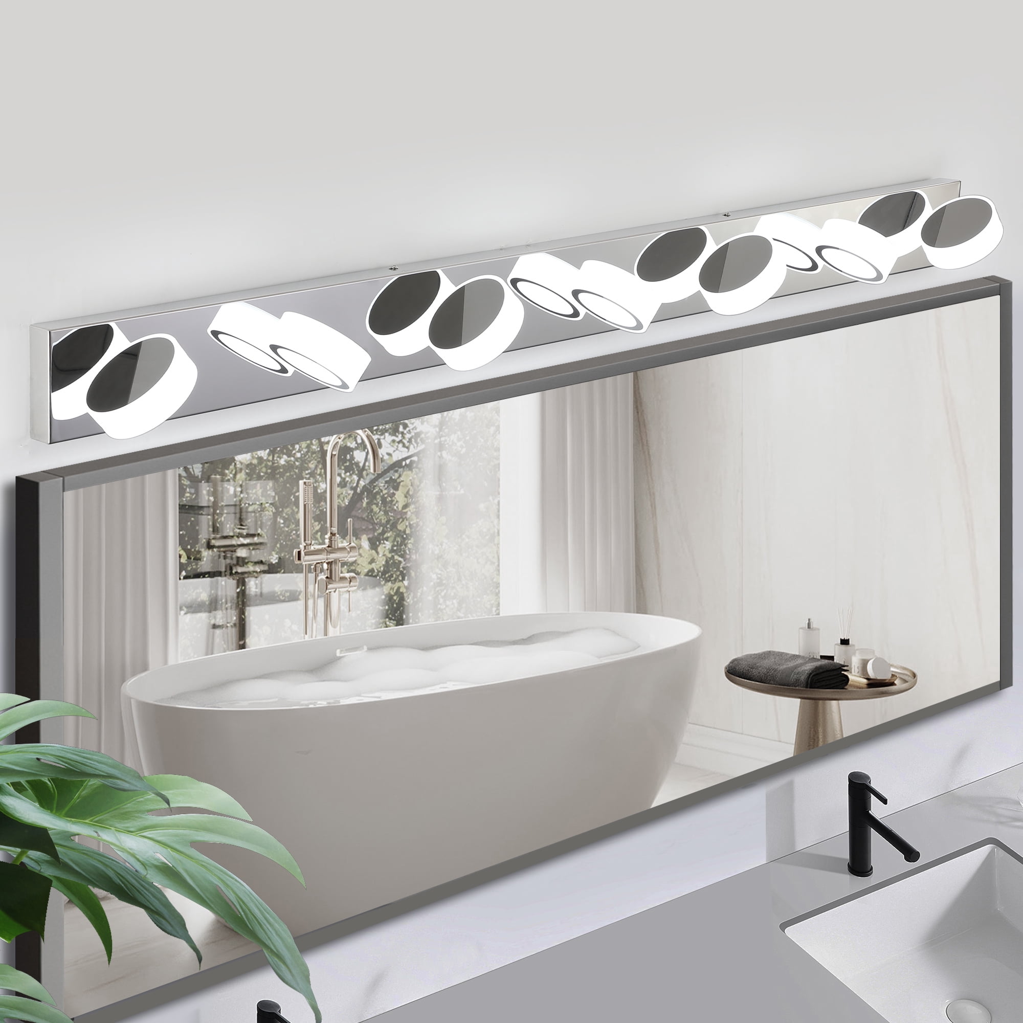 Leumius Modern 7-Light LED Vanity Light Fixture, Chrome Finish with Acrylic Light Shades, Energy-Efficient Bathroom Wall Sconce, Dimmable for Mirror, Shower and Bathroom Decor
