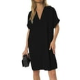 thumbnail image 1 of Women's Fashionable V Neck Short Sleeve Solid Color Loose Dress, 1 of 4