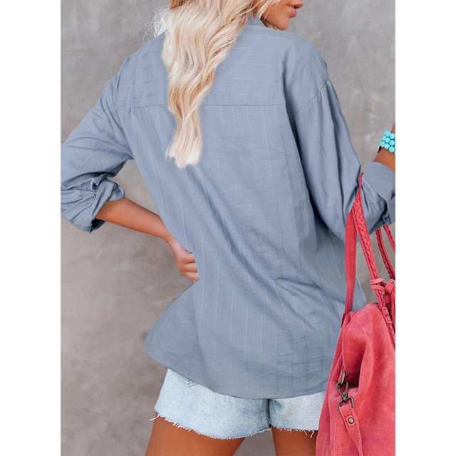 Top De Mujer, Blusa De Corte Casual Rayas Verticales Cuello En V Poliéster Para Citas ANGGREK No