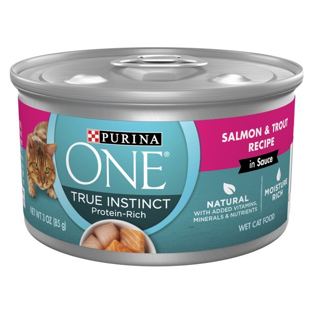 Purina One +Plus True instinct Wet Cat Food Salmon Trout, 3 oz Cans (24
