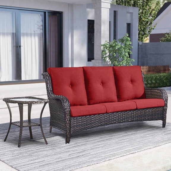 POCASSY 75" Wide Outdoor Patio Sofa with Cushions and Side Table