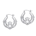 thumbnail image 1 of 14k White Gold Shiny Claddagh Design Hoop Earrings, Diameter 20mm, 1 of 1