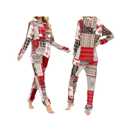 

Mubineo Women Flannel Jumpsuit Pajama Long Sleeve Hooded Zipper Closure Lounge Sleepwear