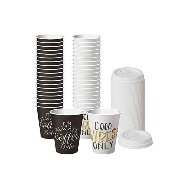 Disposable Coffee Or Hot Chocolate Cups With Lids It S Always Coffee Time Black 20 Count And Good Vibes Only White 20 Count Walmart Com Walmart Com