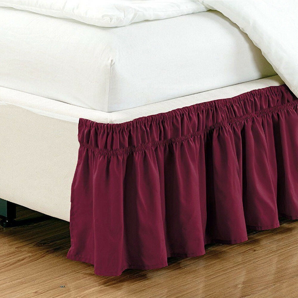 Solid Color Bed Skirt Queen Twin Full Ruffle Elastic Bedspread Corners Wrap Drop 