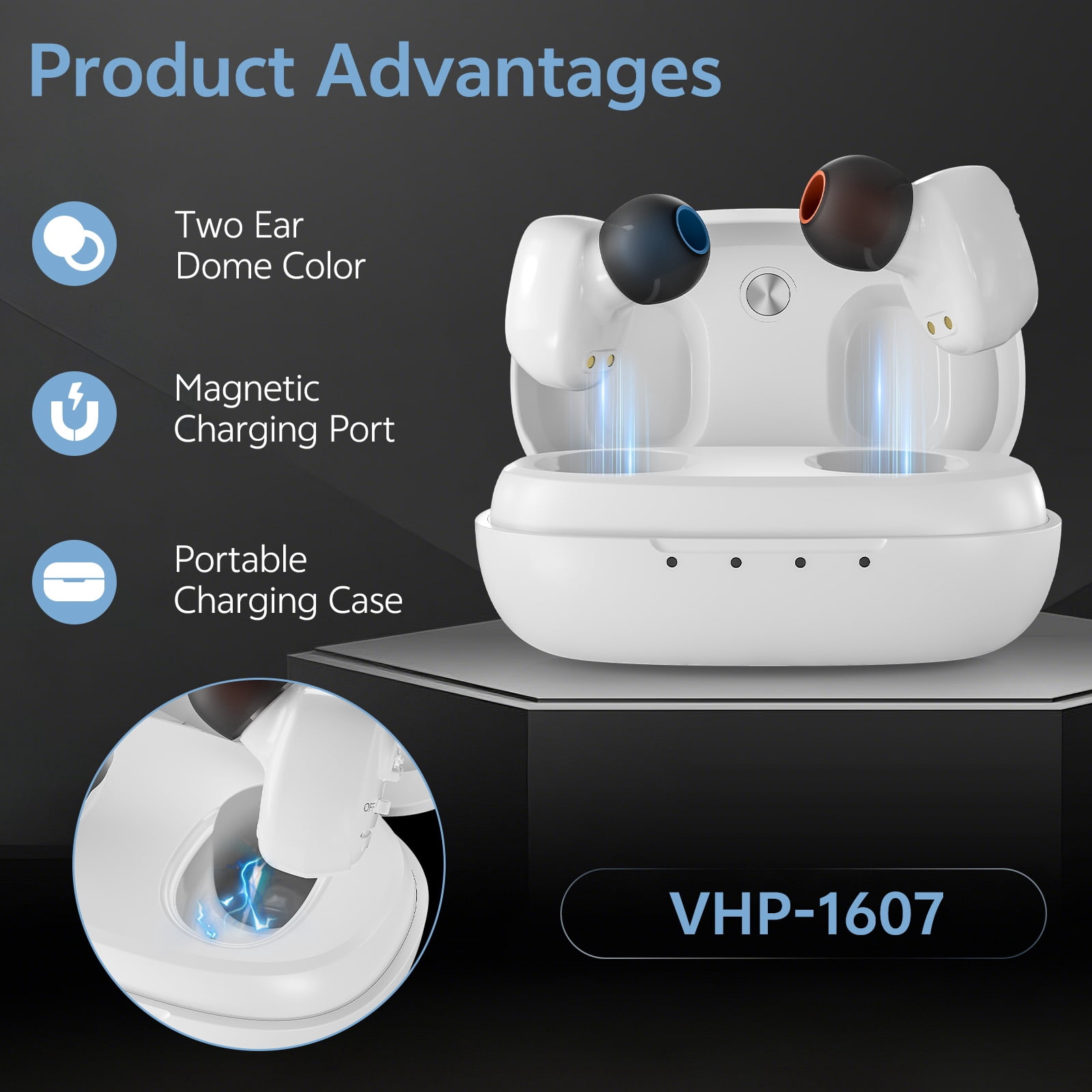 Delmicure Hearing Aids for Seniors Rechargeable with Noise Cancelling, Invisible, VHP-1607, Pair, White