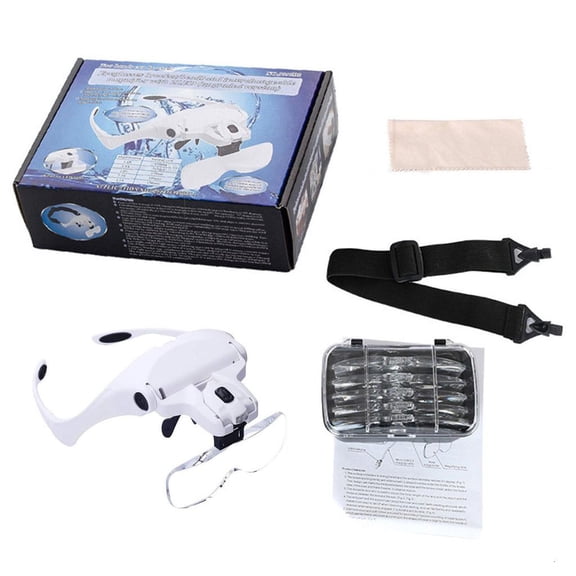 MOMOJIA 5 Lens Magnifier Hands Free Headband Magnifier with Led Light -1x to 3.5X Zoom