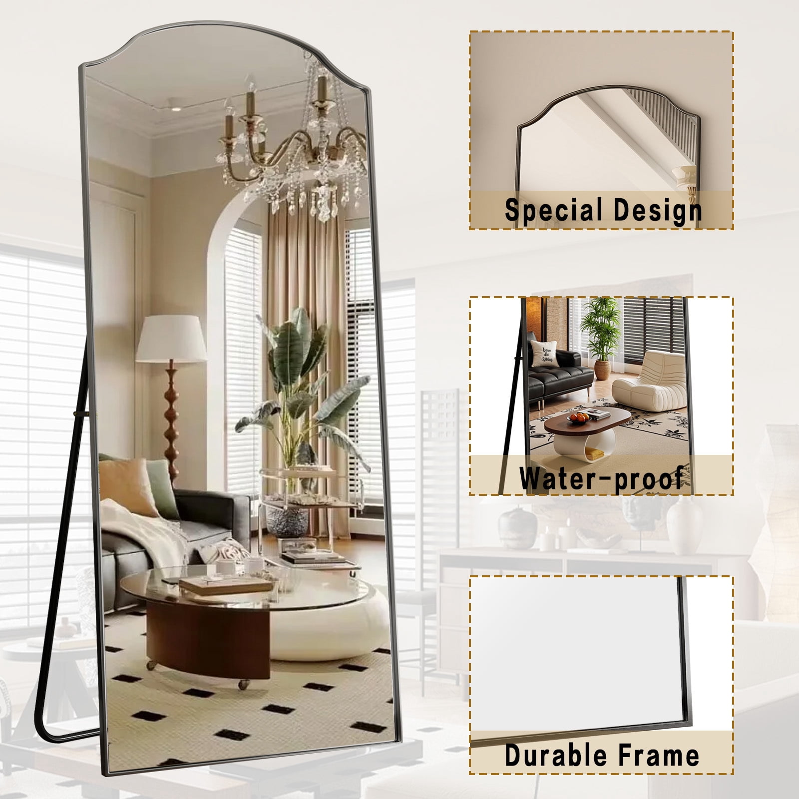 AUROMIR 71"x32" Full Length Mirror Floor Mirror Freestanding Wall-Mounted Mirror,Black